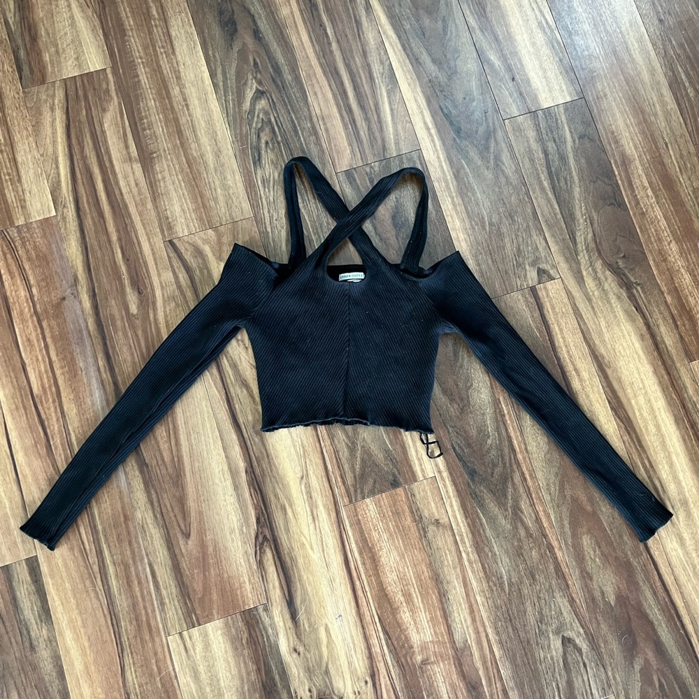 Criss cross front off the shoulder Urban Outfitters ribbed long sleeve top
